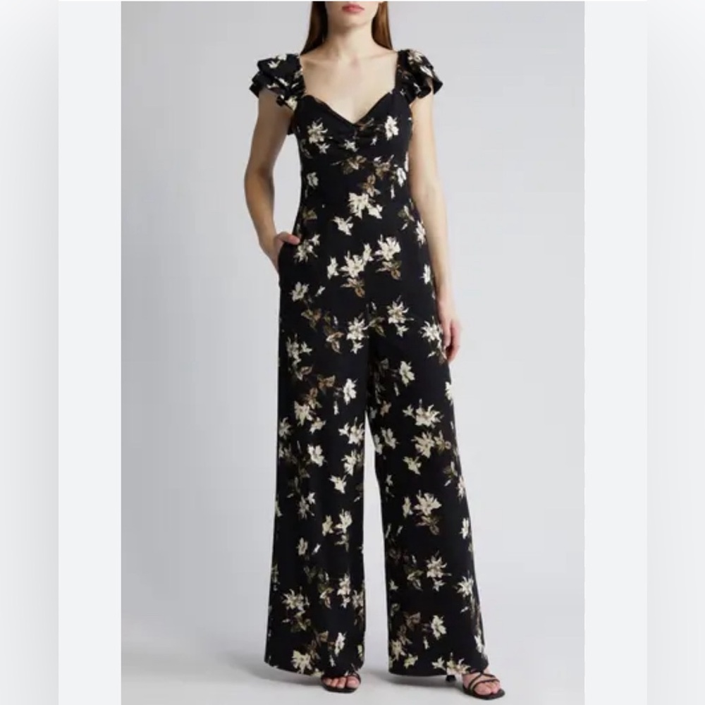 Chelsea28 Floral Cap Sleeve Wide Leg Jumpsuit Size XS